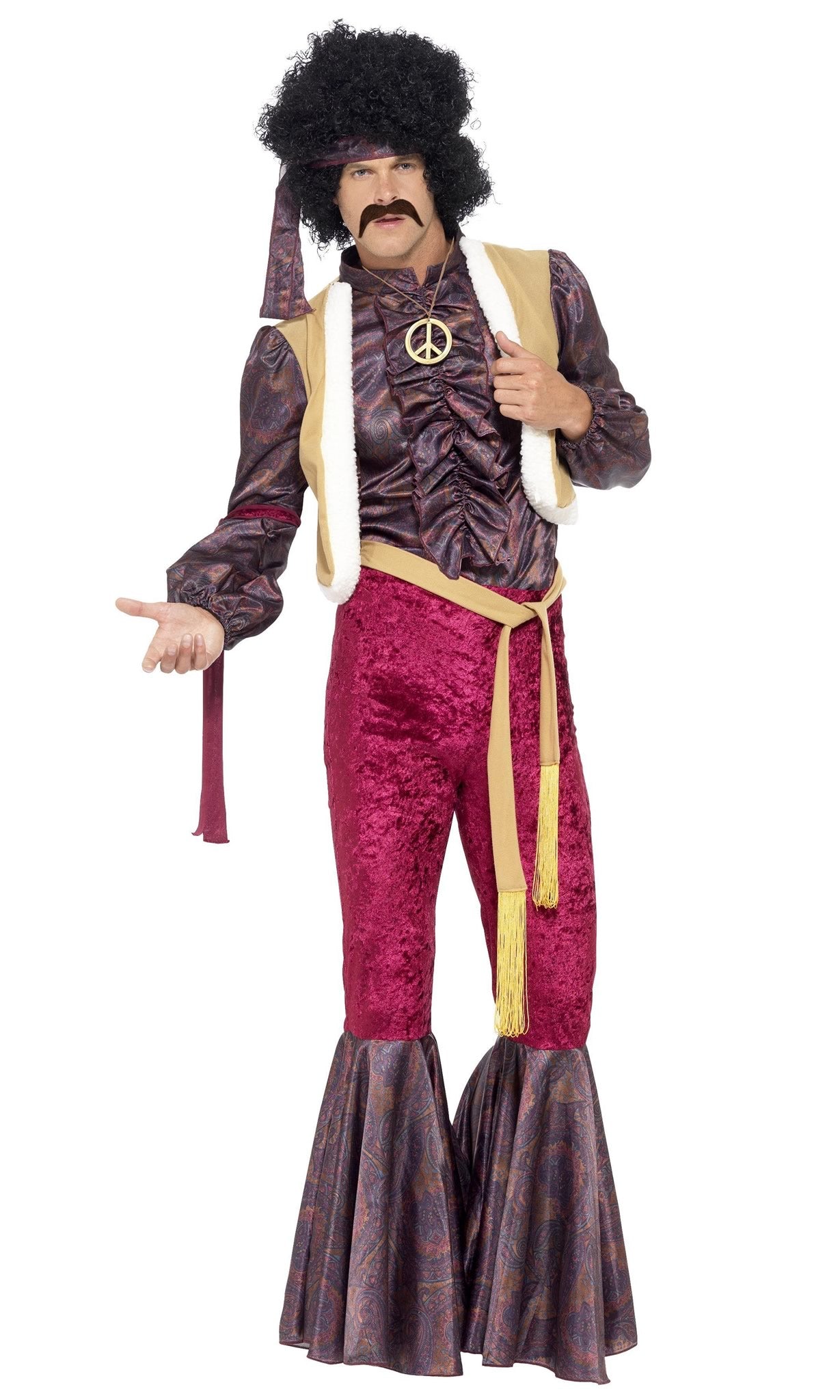 Jimi Hendrix 70s rocker shirt with attached waistcoat, flares and headband