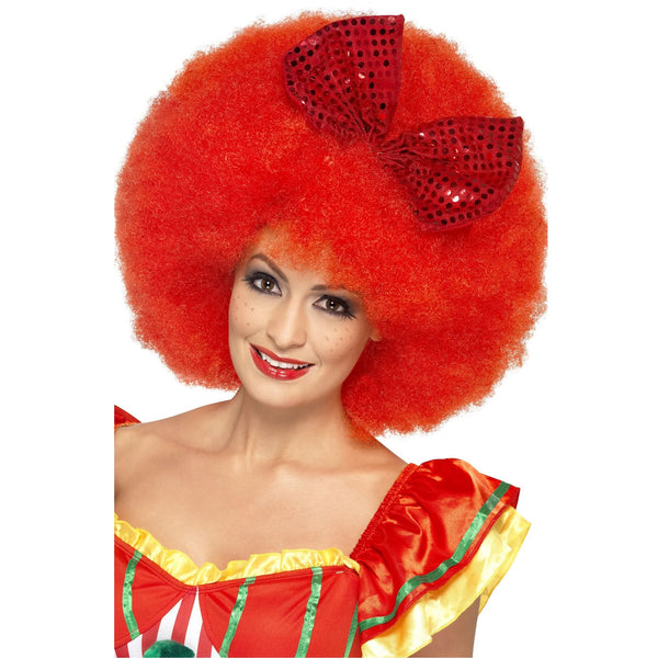 Mega Red clown afro wig with bow