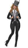 Black and grey Miss Hatter costume with hat, vest and tie