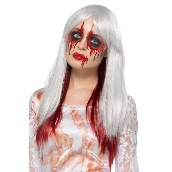 Long white wig with blood drip undertones