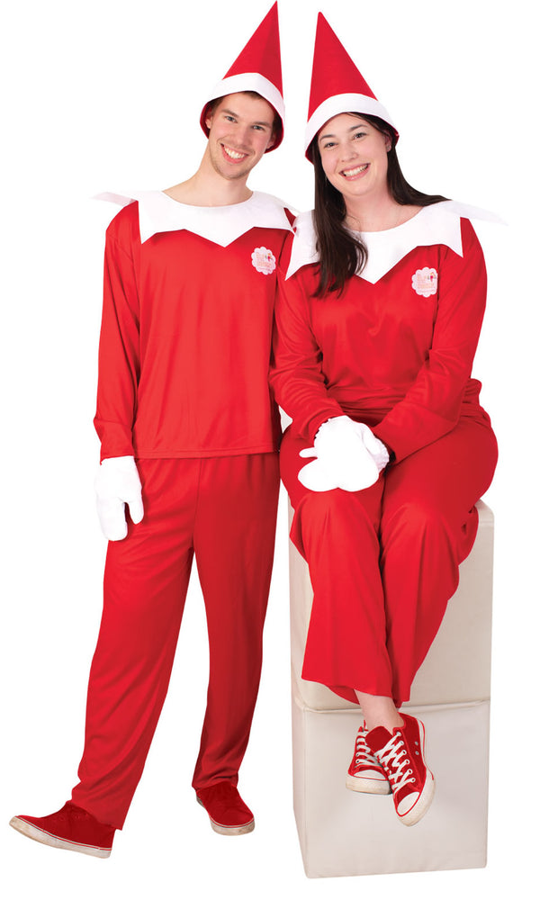 Red and white Elf on a shelf unisex costume with hat