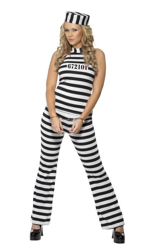 Woman's halterneck top, pants and hat convict costume