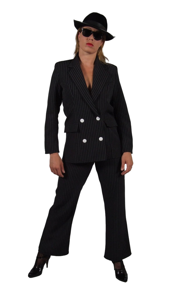 Black pinstripe gangster lady costume