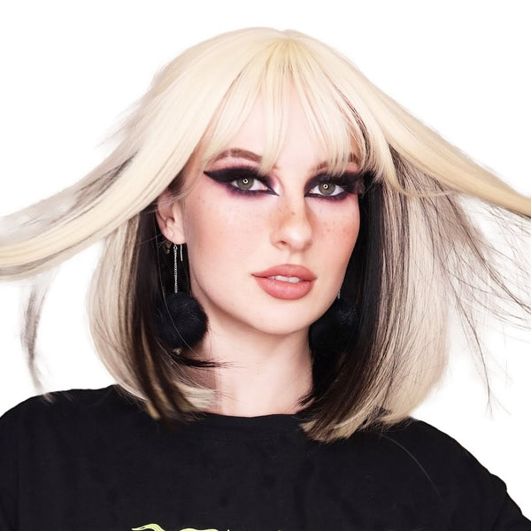 Long blond bob wig with dark brown underlights