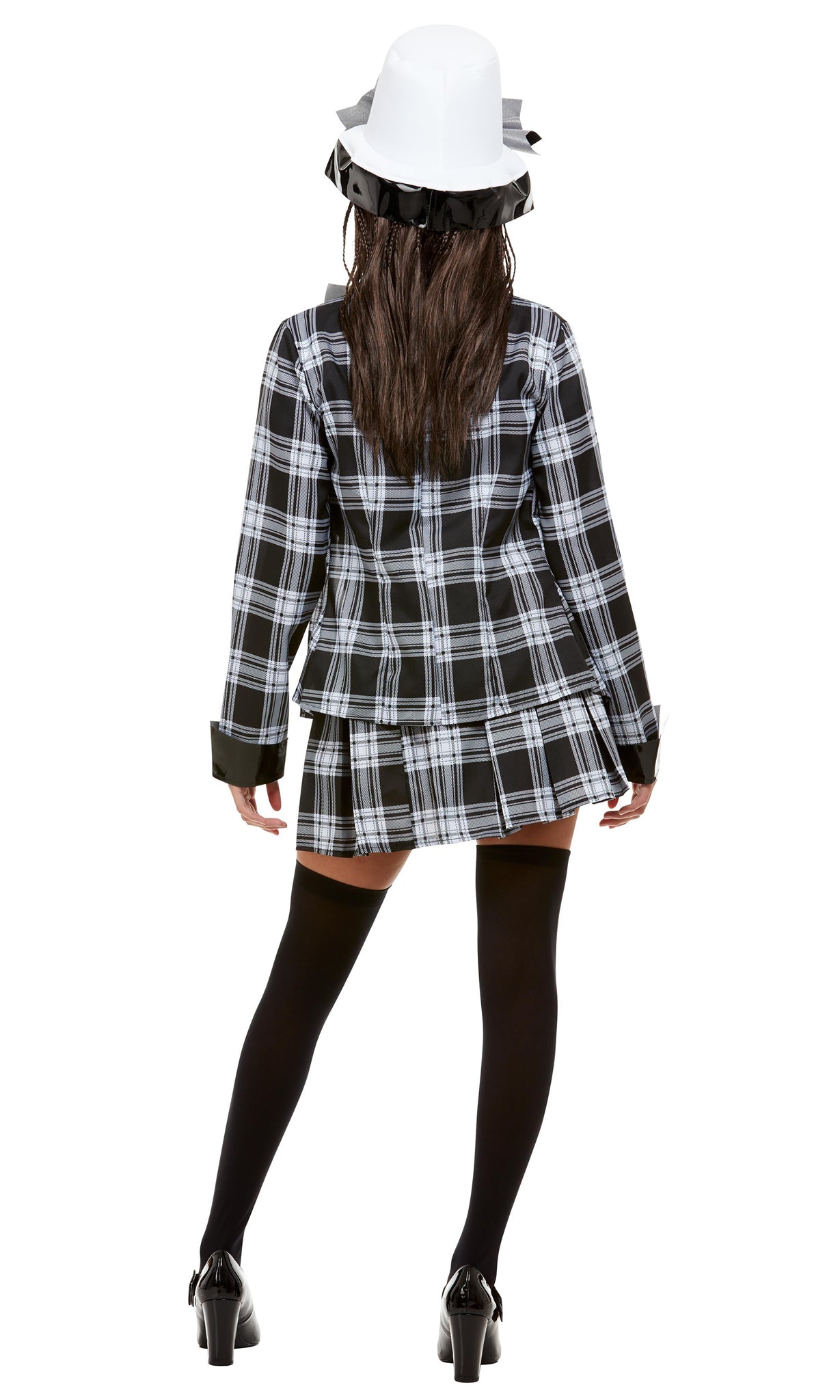 Back of Clueless Dee jacket, skirt, hat and stockings