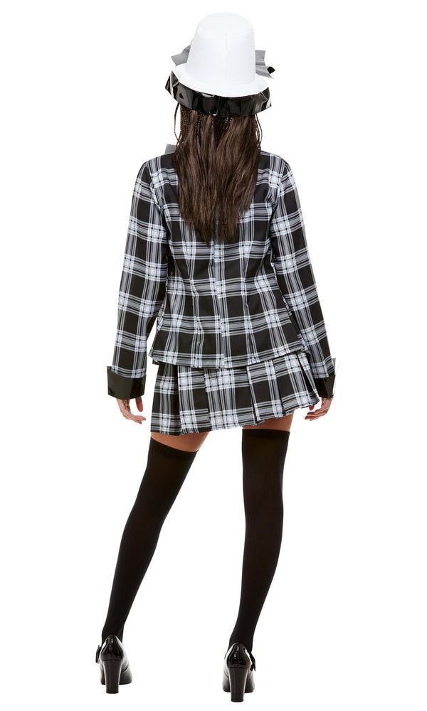 Back of Clueless Dee jacket, skirt, hat and stockings