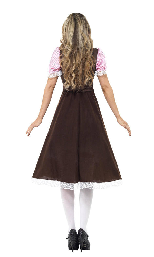 Back of pink and brown Oktoberfest tavern girl dress with apron