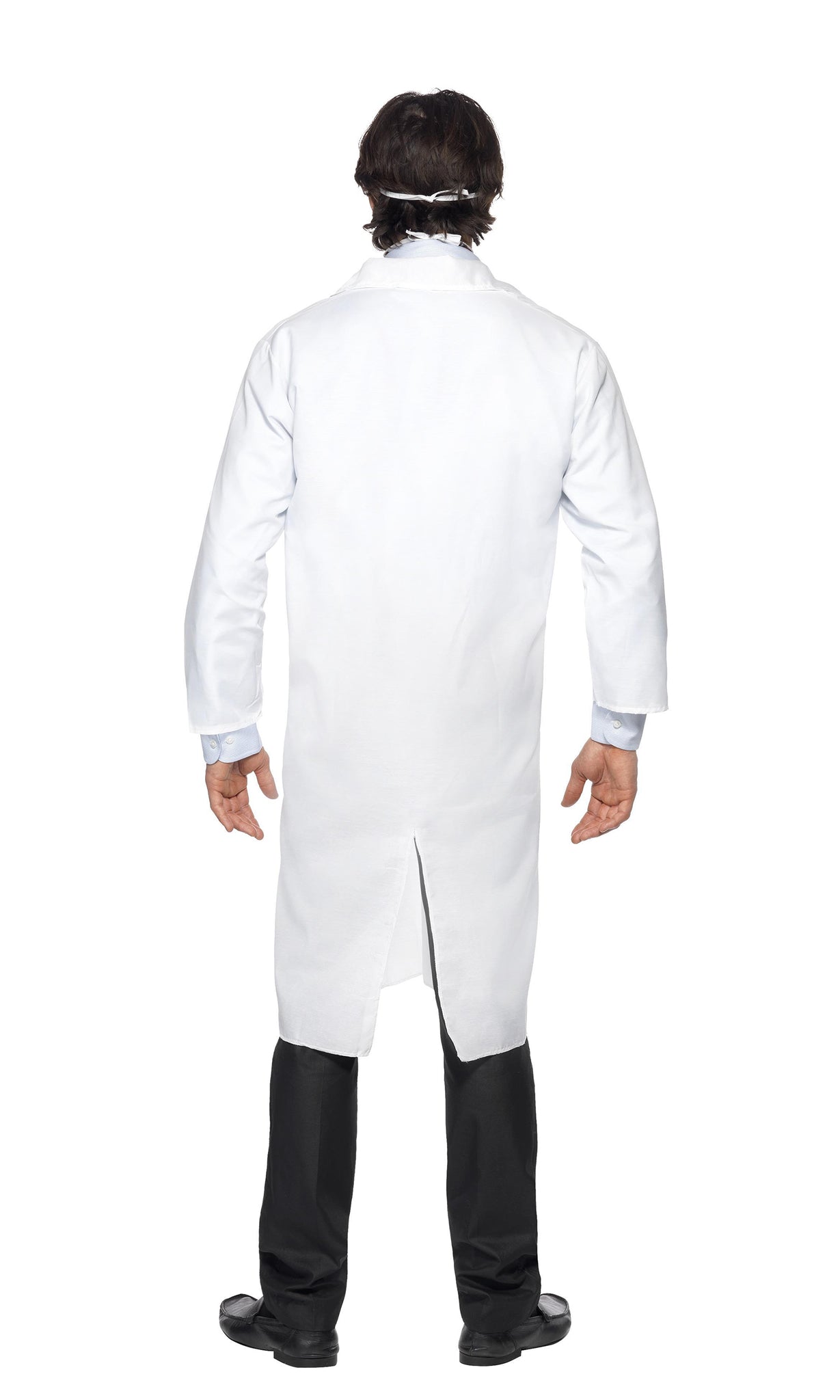 Back of simple practitioner coat with face mask