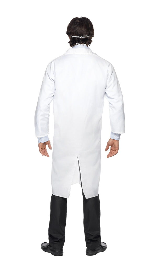 Back of simple practitioner coat with face mask