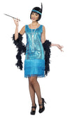 Blue sequin flapper dress with headband and necklace