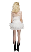 Back of short Madonna style 80s white dress with silver bow