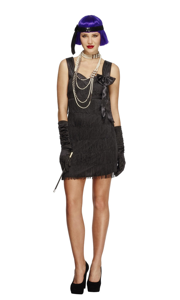 Short black tassel flapper dress with headband