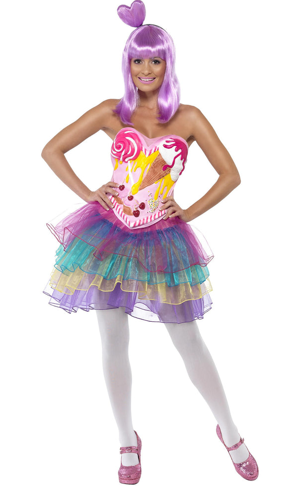 Katy Perry style candy petticoat dress with latex pink bodice on front