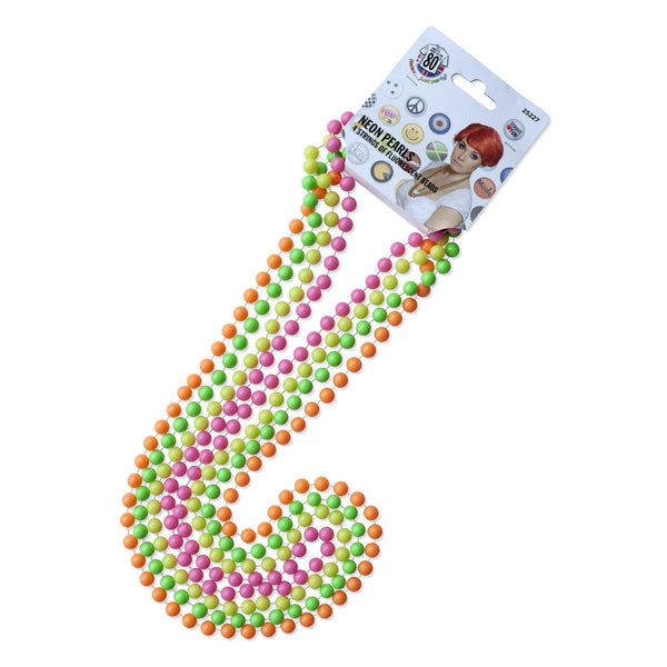 Four strings of neon pearls on a white background