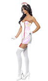 Side of short nurse dress with cross symbols, gloves and matching hat