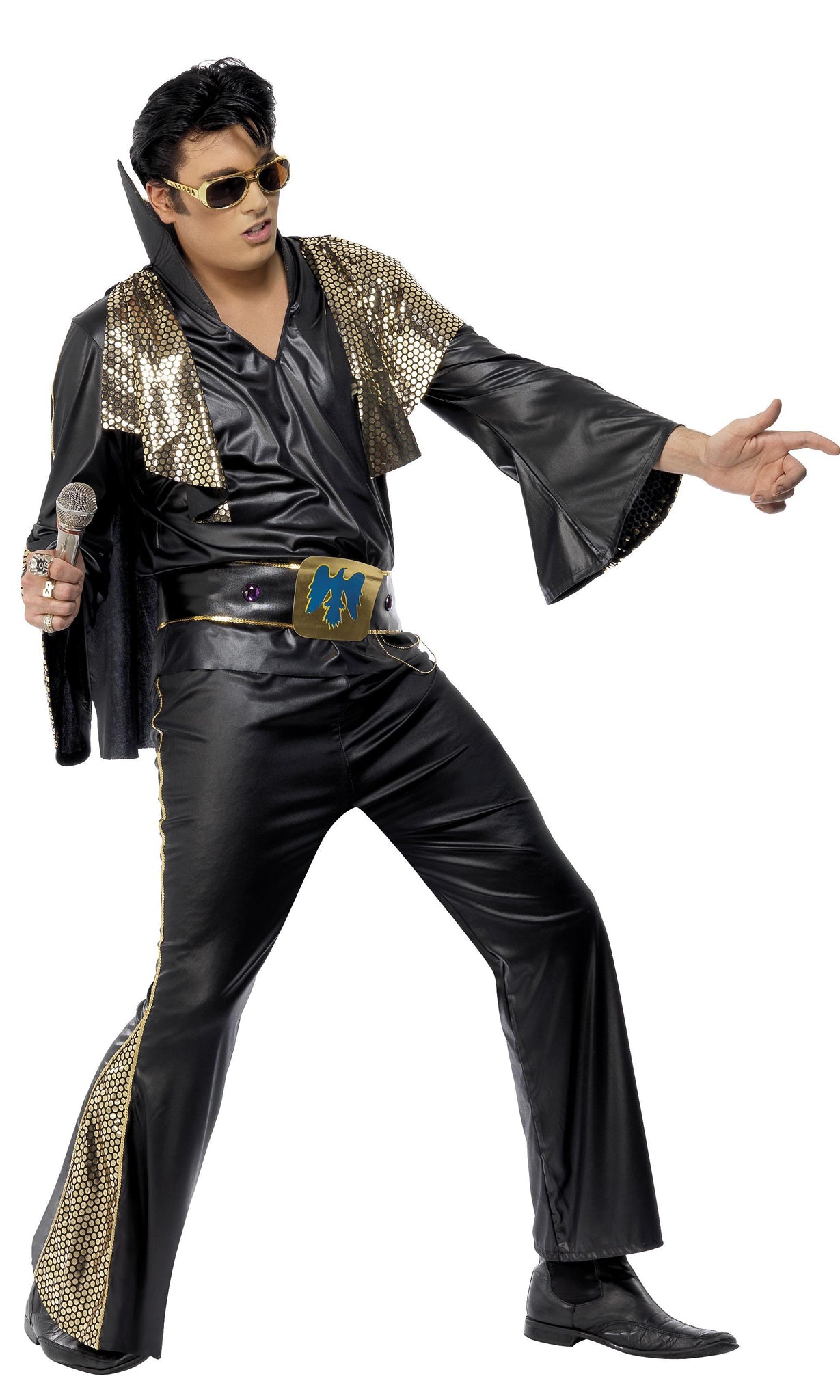Elvis black and gold costume with cape and belt