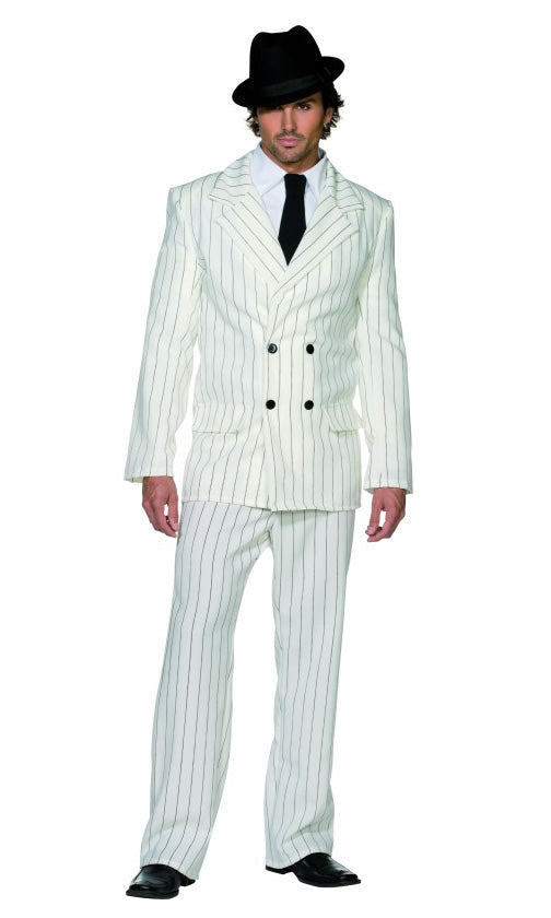 White pin stripe gangster costume with black tie