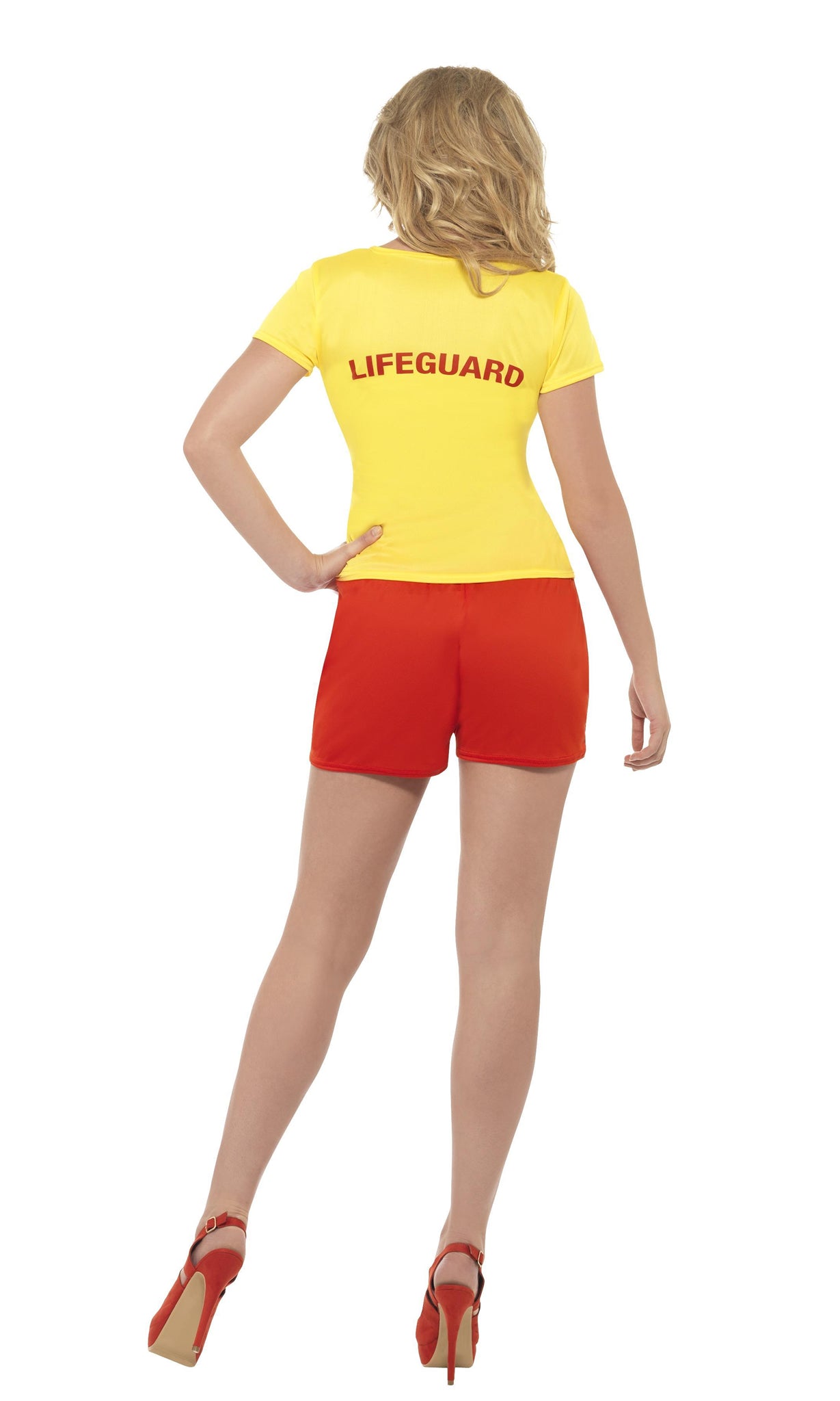 Back of Baywatch shorts and top costume with logo
