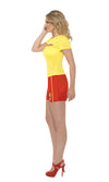 Side of Baywatch shorts and top costume with logo