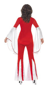 Back of long red and white women's Super Trooper top and pants with headband