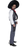Side of men's Mexican costume with shirt, vest, striped pants and red neck tie