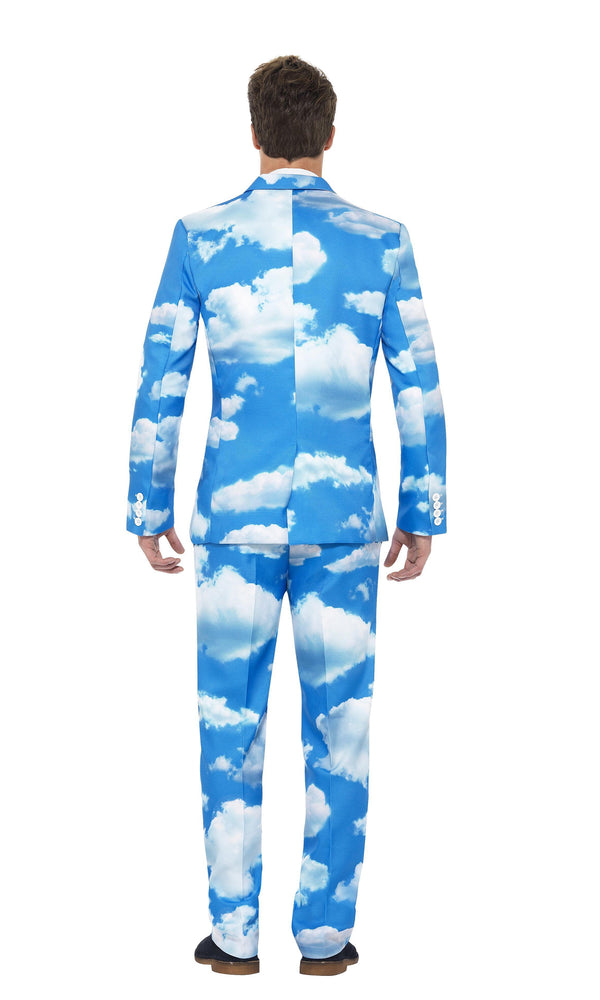 Back of blue sky and clouds suit with matching tie