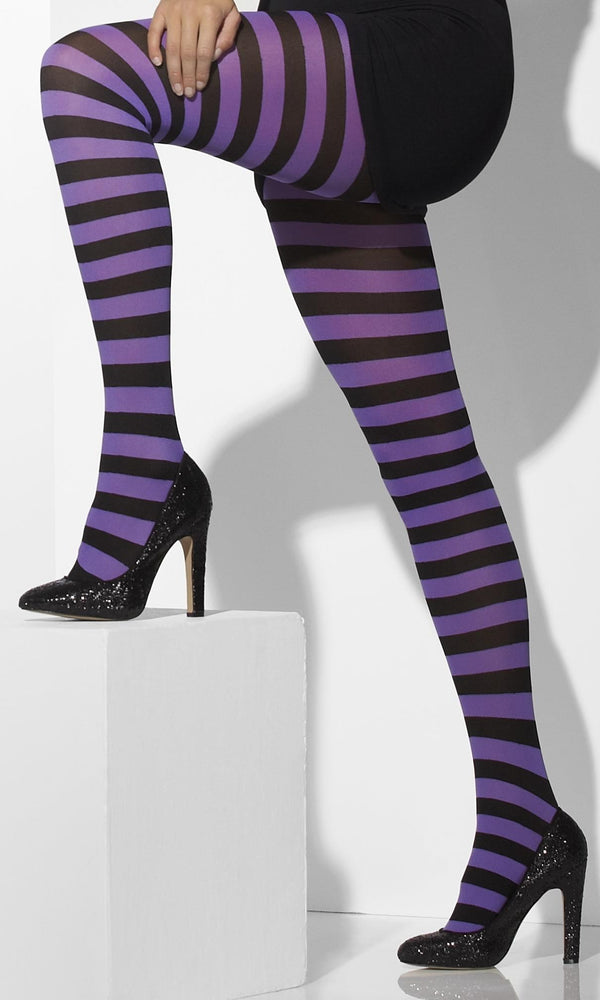 Striped Tights Purple and Black