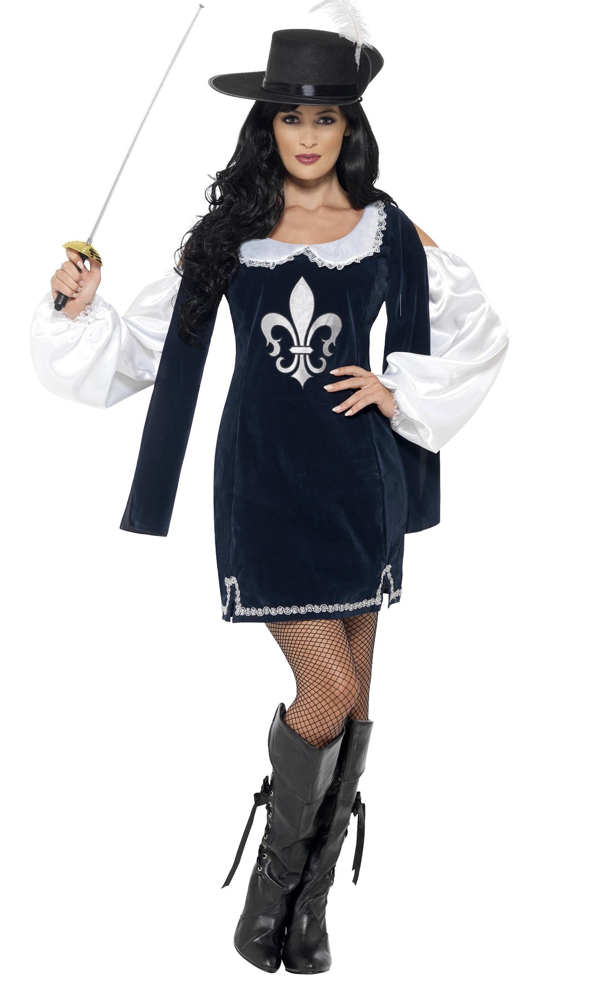 Musketeer dress with black hat and feather