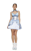 Short blue princess dress with mini tiara