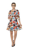 Comic strip dress with jacket