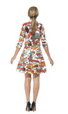 Back of comic strip dress with jacket