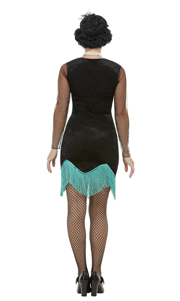 Back of 1920s peacock flapper dress with matching headband