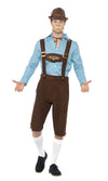 Men's Oktoberfest brown shorts with braces and blue shirt