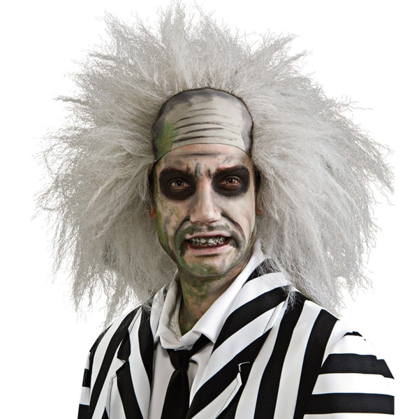 Long white Beetlejuice wig with fake forhead