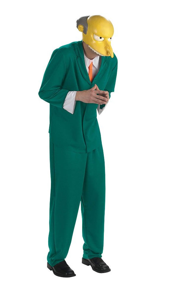 Mr Burns Simpsons costume in green with vinyl face mask