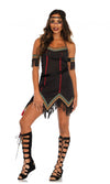 Brown Native Indian dress with arm cuffs, head band, belt and tassels