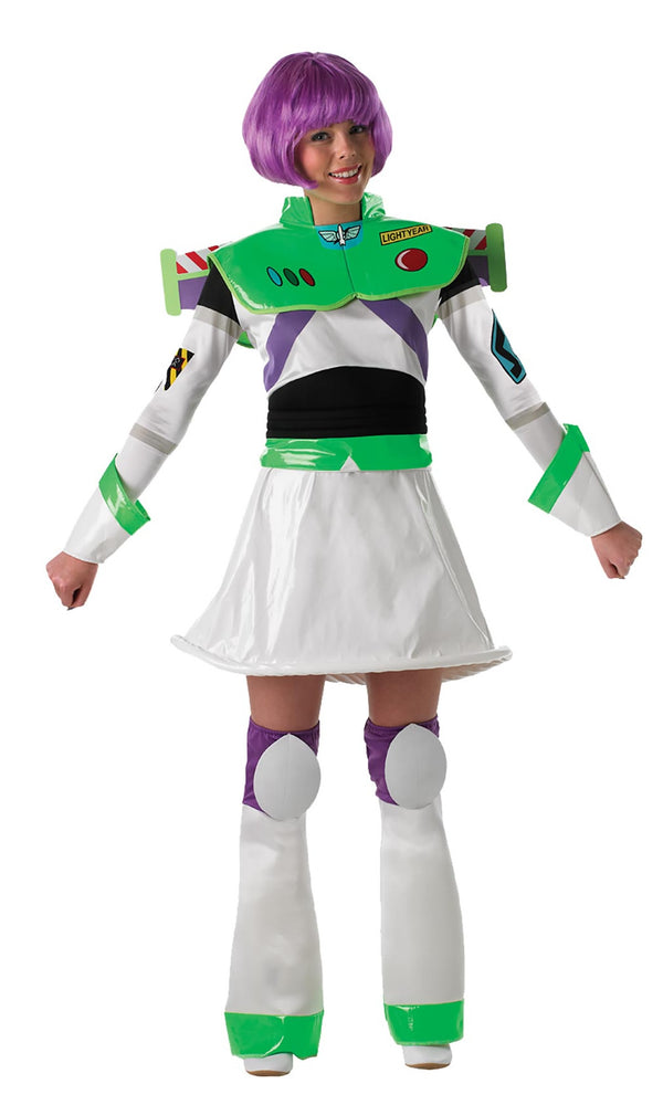 Buzz Lightyear women's dress with detachable wings, boot covers and purple wig