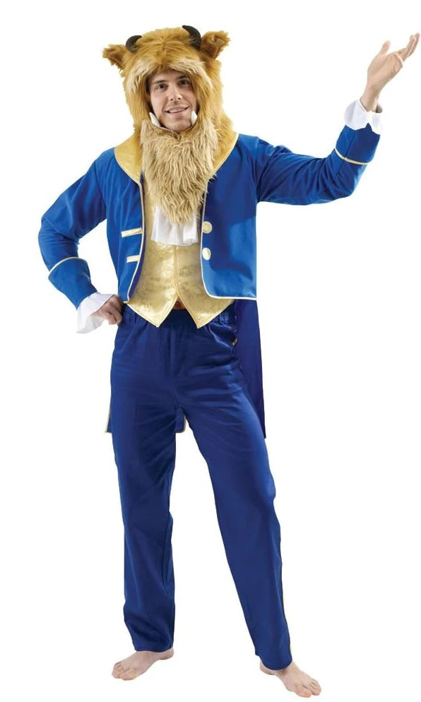 Blue and gold Beast costume with fur headpiece and gloves