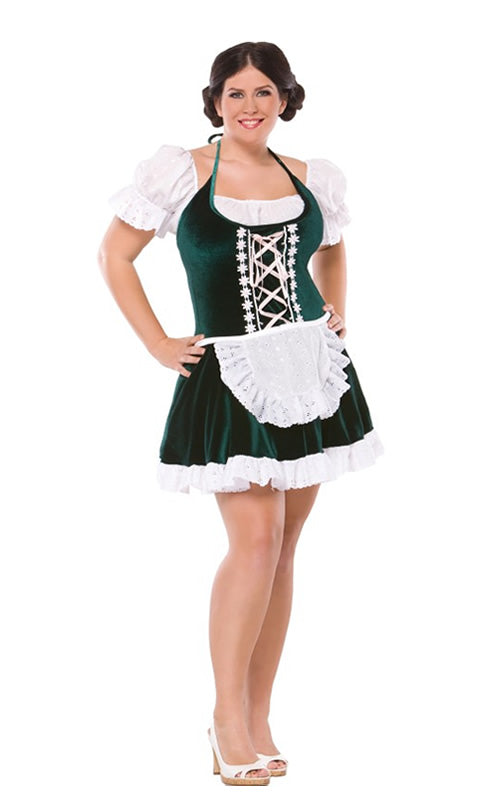 Green and white plus size alpine dress