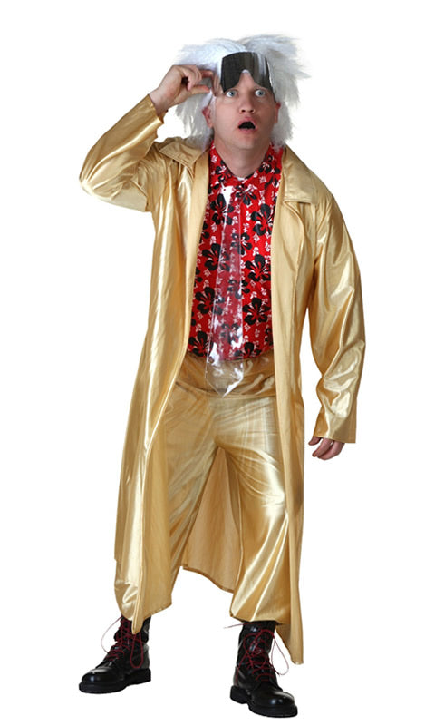 Long gold Doc Brown costume with wig, shirt front and tie