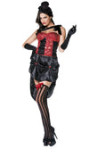 Burlesque black and red costume with hat on headband