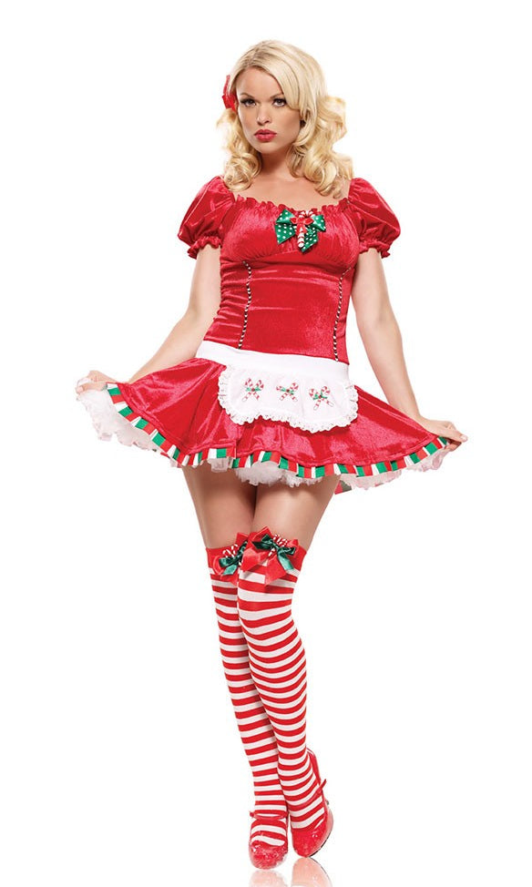 Short red Christmas dress with white apron