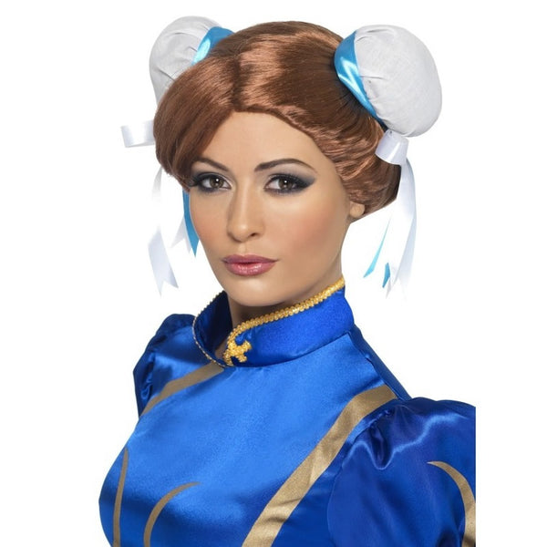Chun Li Street Fighter brown wig with bunch covers