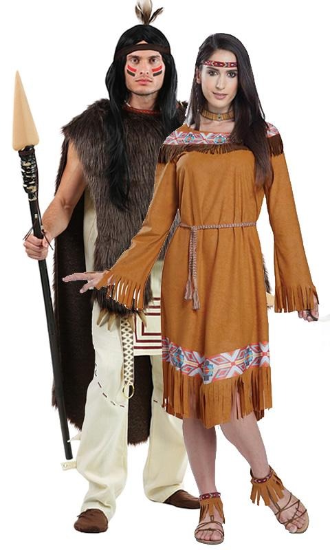 Brown Native Indian dress standing next to Indian warrior