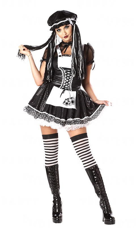 Short black and white dreadful doll costume