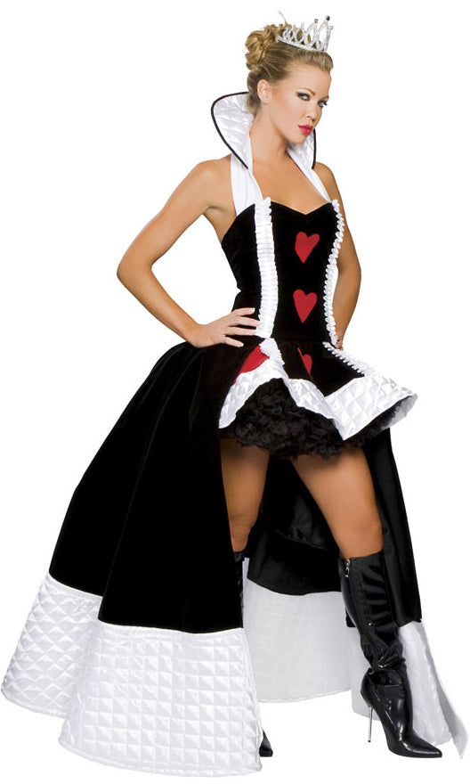 Alternate view of Queen of Hearts dress with long cape and crown