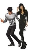 FBI ladies black costume next to guy in a bank robber costume