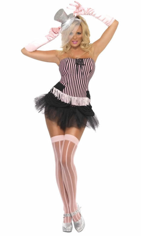 Short burlesque tutu skirt with corset style top and pink ruffle panties