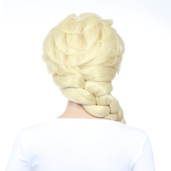 Back of long blonde Elsa from Frozen wig with plait