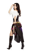 Back of gypsy pirate skirt, corset top with gold belt and sarong